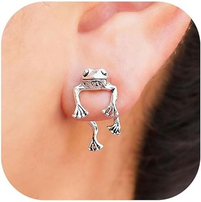 Pendientes Con Forma De Rana Para Mujer Y Niña Aretes Animal Joya De Oreja Plata