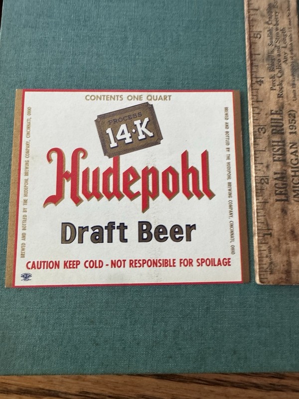 Hudepohl Brewing Co Draft Beer Bottle Label Cincinnati Oh Ohio Unused 