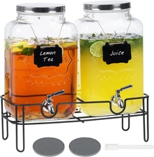 Moretoes 2 Gallon Glass Drinks Dispenser for Parties, 2 PACK Beverage Dispenser