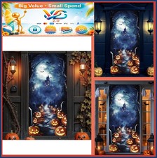 Halloween Door Cover 35x79 Inch Large Pumpkin Castle Bats 3D Polyester Banner