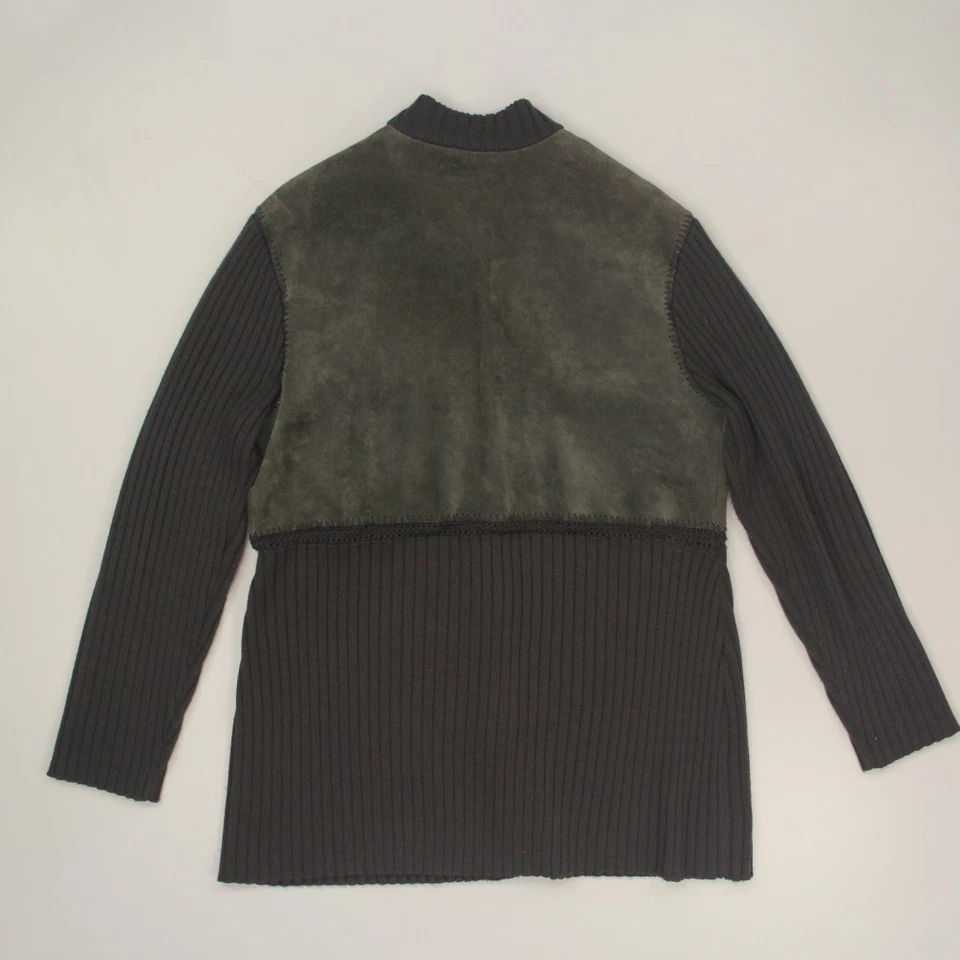 Jaqueta cardigã feminina JJill de couro mistura de lã tamanho grande alta cinza - Imagem 2 de 4