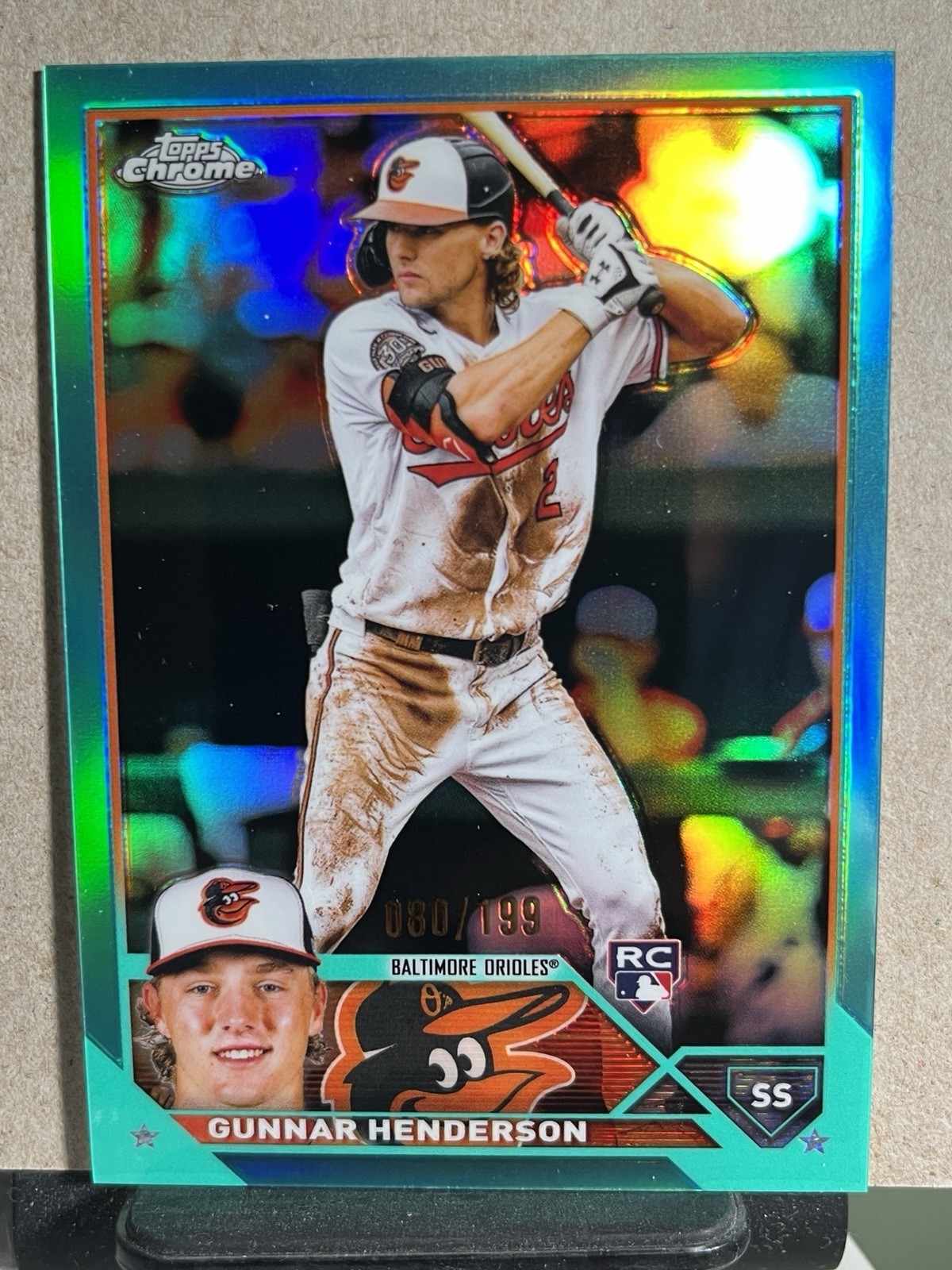 2023 Topps Chrome Gunnar Henderson #2 Aqua Refractor /199 Rookie RC Orioles