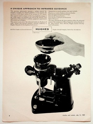1959 Hughes Aircraft Infrared Guidance Missile Systems Vintage Magazine Print Ad