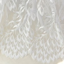 1M Peacock Feather Embroidery Lace Mesh Fabric Sheer Cloth for Sew Wedding Dress