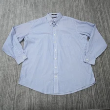 Kirkland Shirt Men’s Button Down Non Iron dBlue White Stripped 18 36 Cotton