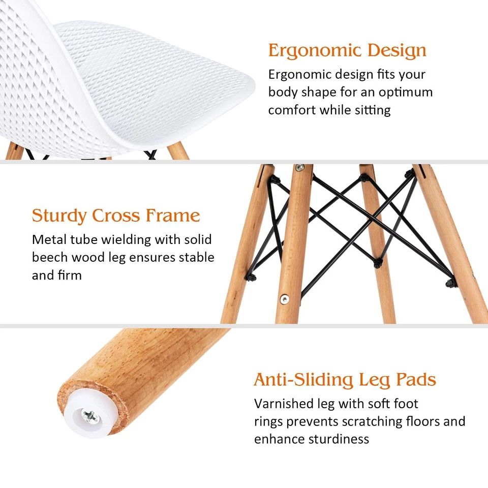 Giantex набор из 2 современных обеденных стульев, открытый внутренний корпус PP гостиной стороне - Изображение 3 из 4