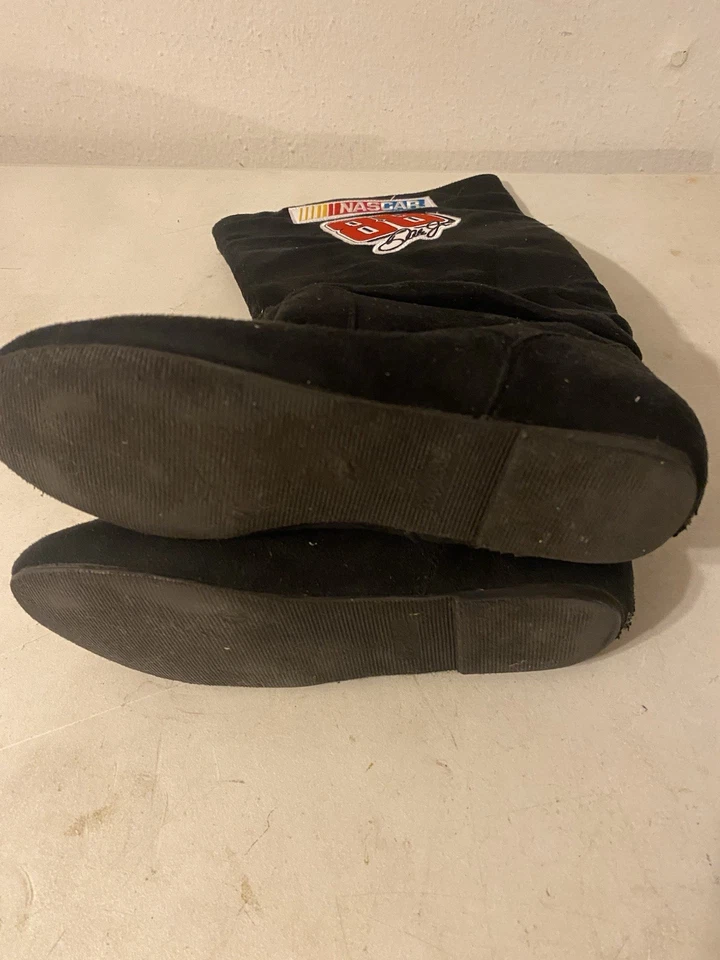 Mujer Negro Gamuza Slouch Top Moda Media Pantorrilla BOTAS Talla 7.5 Dale Jr Parche Nascar Foto 4 de 4