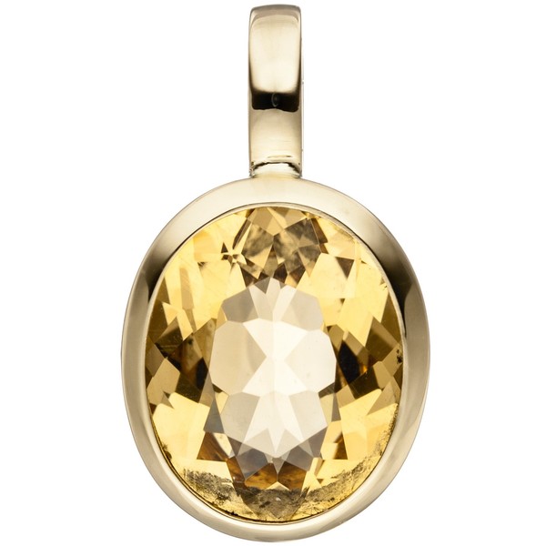 Jobo AnhäNger Oval 585 Gold Gelbgold 1 Citrin Gelb GoldanhäNger CitrinanhäNger-image