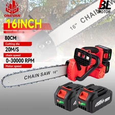 16 inch Electric Chainsaw Cordless Handheld Chain Saw Wood Cutter With 2Battery