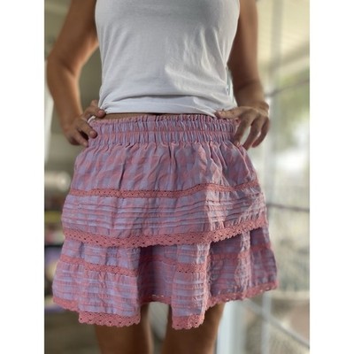 DAY + MOON Ruffle Mini Skirt Pink Purple S