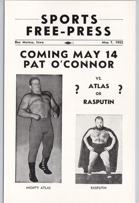 May 7, 1952 Sports Free Press Wrestling Program Des Moines Iowa Atlas v Rasputin
