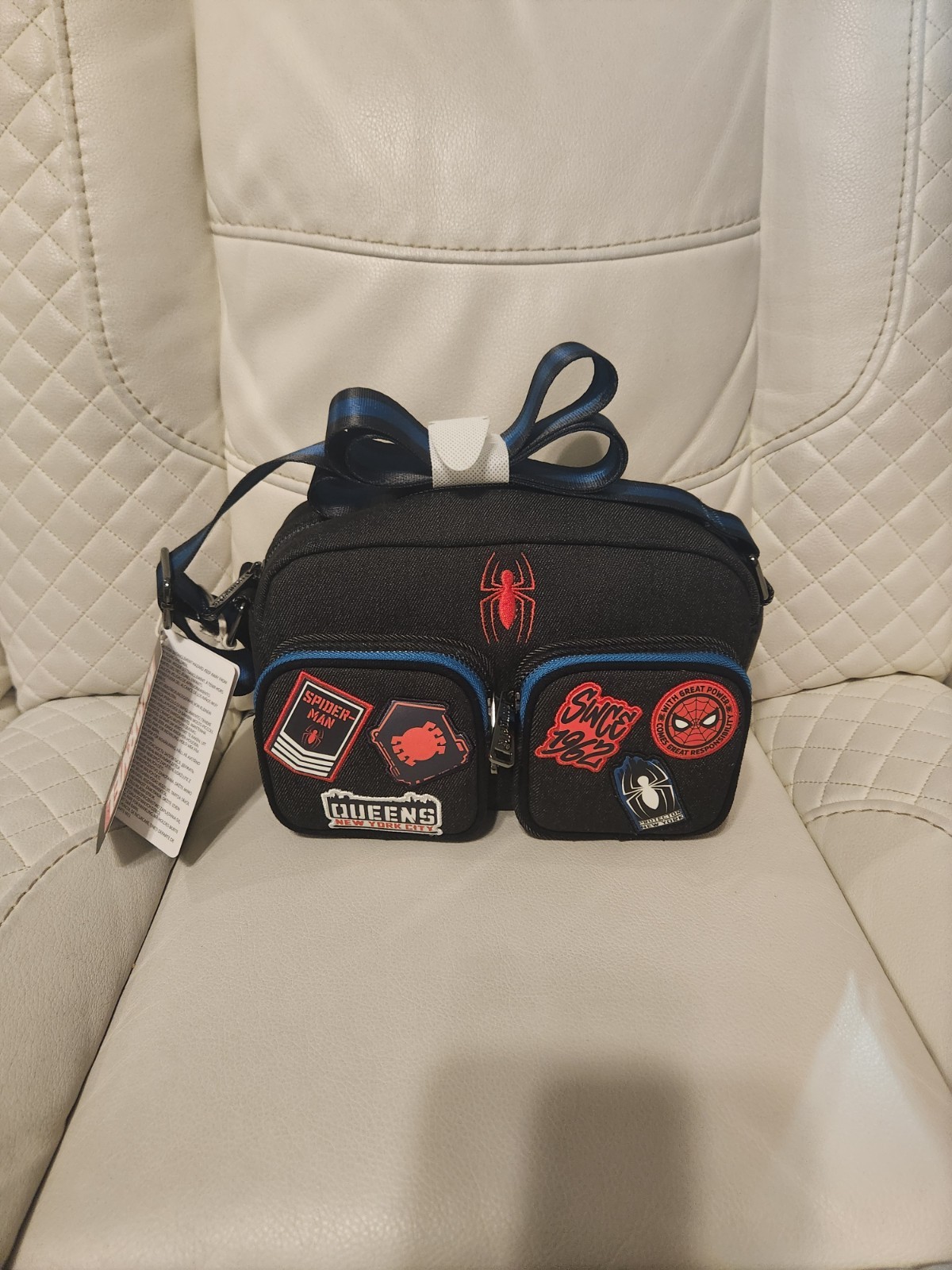 Loungefly Marvel Spider-Man Patches Denim Crossbody Bag