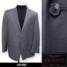JOS A BANK RESERVE mens solid gray 110s WOOL sport coat suit jacket blazer 46 R