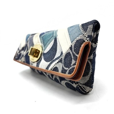 Coach Y2K Patchwork Signature Canvas Denim Clutch Bag Unisex Japan F/S USED