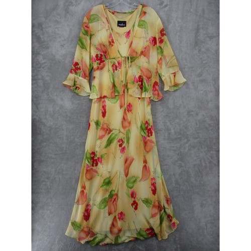 VTG Positive Attitude Jacket Dress Set Large Bias Cut Floral Fairy Cottage Tie
