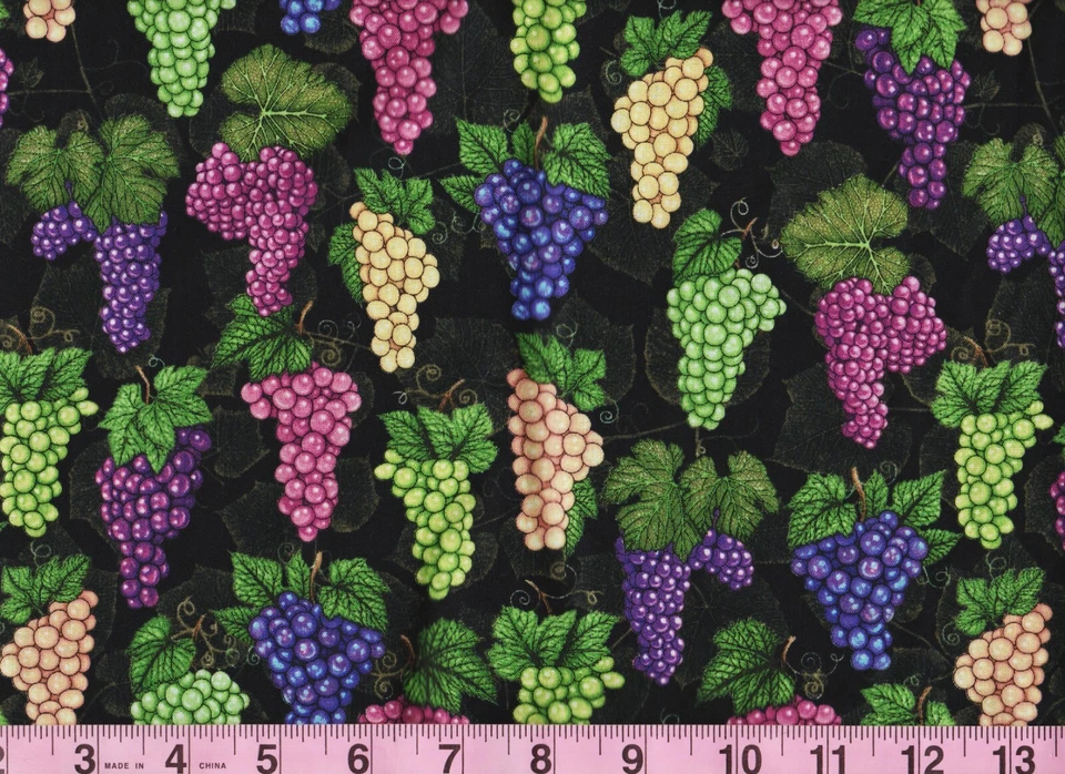 Tela de edredón 100 % algodón estampado negro uvas perfectamente vintage BTY QT por yarda Foto 2 de 2