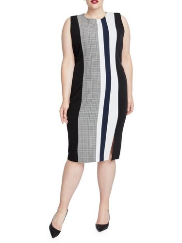 Rachel Roy Size 14W Lorraine Striped Dress Black White Gray Plaid Sleeveless - Picture 15 of 15