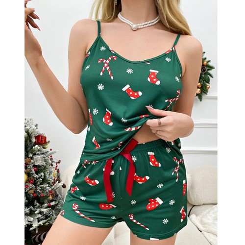 Women Crop Tops and Shorts Round Neck Camisole Cute Pajama Sets Nightwear US - Picture 4 of 12