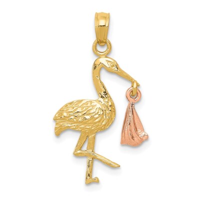 14K Bicolor Gold Storch Anhänger 0,98g L-27mm B-15mm Geschenk für Mutter