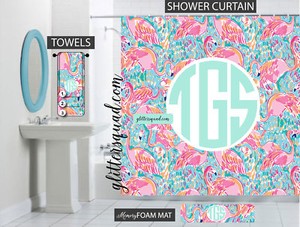 Flamingo Bathroom Decor Personalized Shower Curtain Towels Mat Ebay