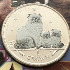 Moneda Corona Coloreada Gato Himalaya Isla de Man 2005 CuNi Brillante Sin Circular