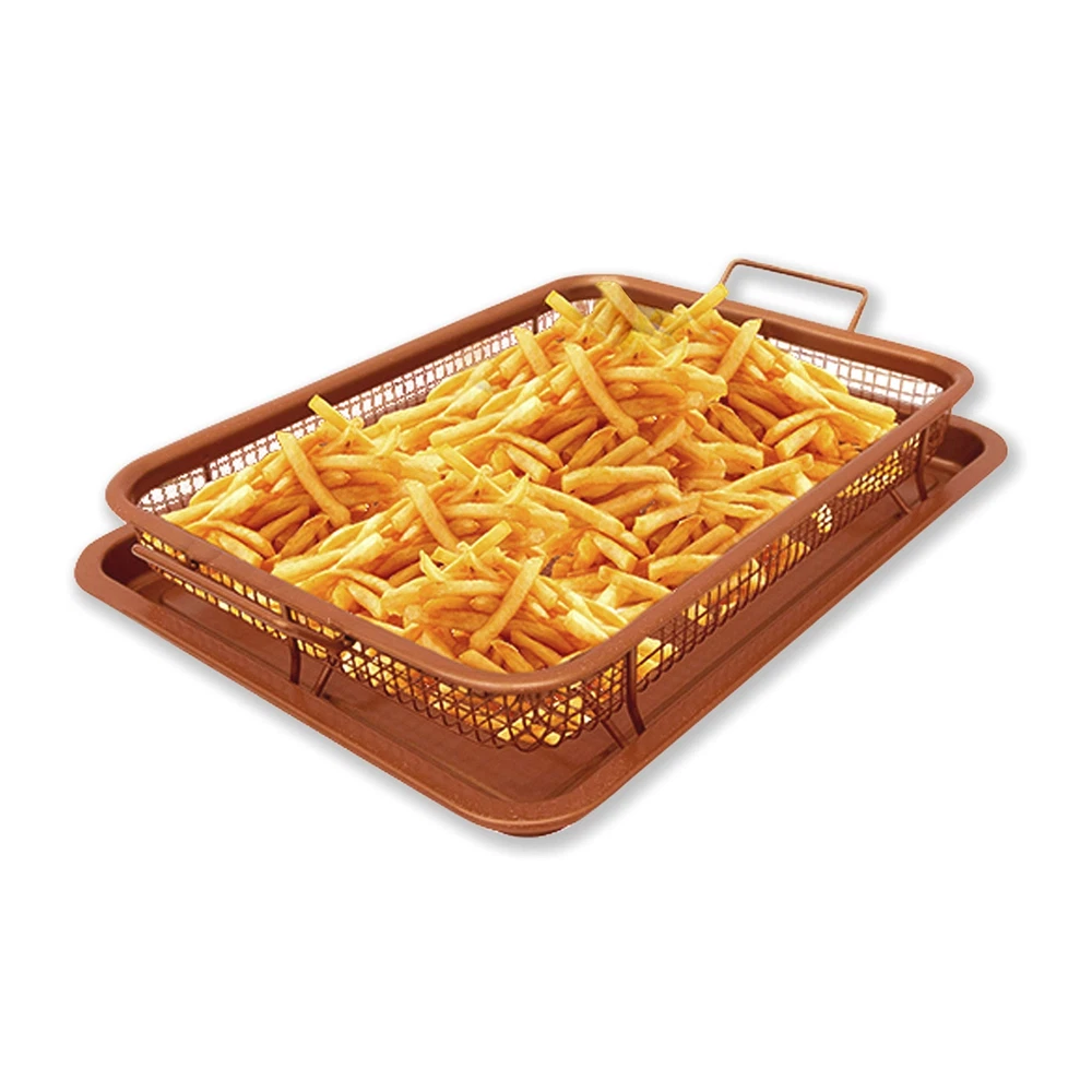 Air Fryer Basket and Tray Set For Oven Crisper Tray Copper Air Fryer Basket and Tray Set For Oven Crisper Tray Copper
