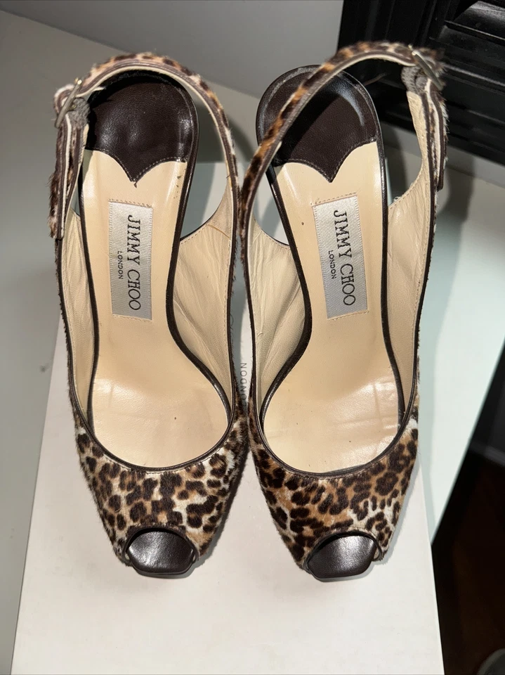 Jimmy Choo размер 36 6 $795 ключ леопард напечатано пони волосы слинга заглянуть носок насос - Изображение 4 из 4