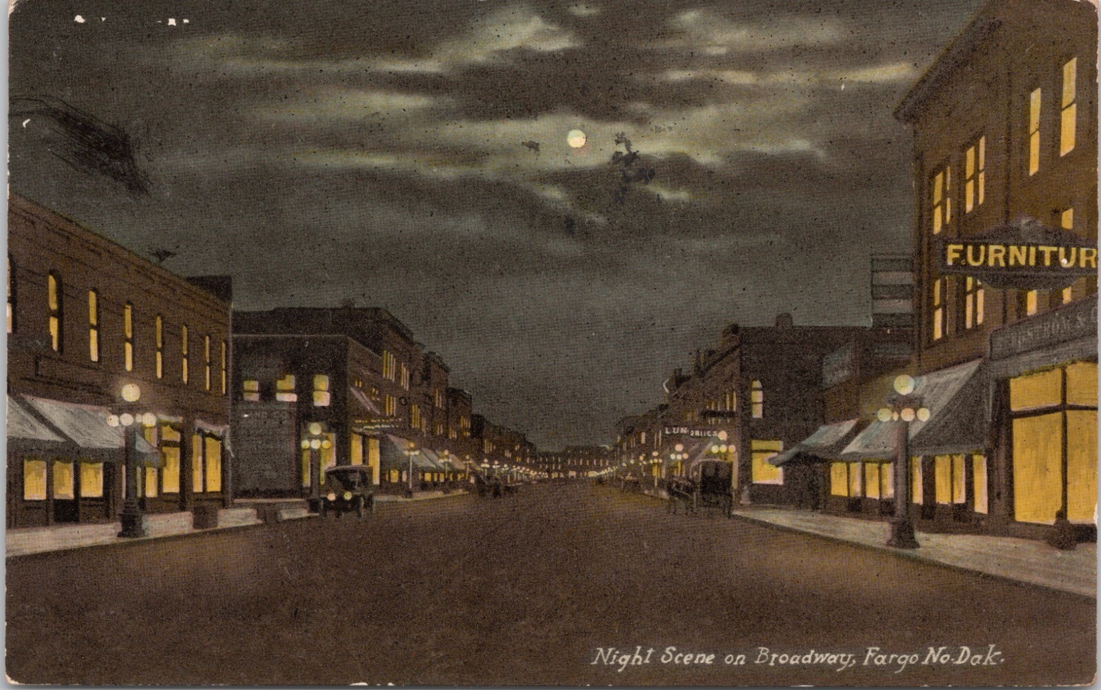 Postcard Broadway Night Scene Fargo North Dakota ND