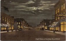 Postcard Broadway Night Scene Fargo North Dakota ND