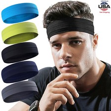 Men Non Slip Workout Sweatbands Adjustable Sports Headband Moisture Wicking Band