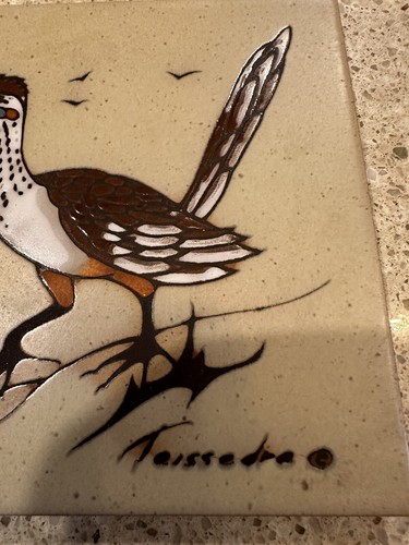 Cleo Teissedre Vintage Pottery Tile Coaster Trivet Hand painted Roadrunner 6x6 - Picture 5 of 6