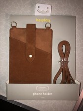 Heyday Phone Holder Crossbody Brown Faux Leather New