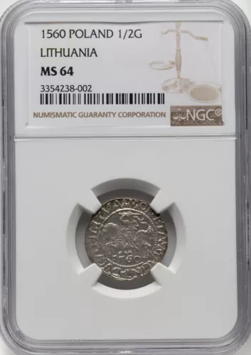 Lithuania - 1560 Sigismund August 1/2 Groschen - NGC MS64 - Vilnius Mint Issue