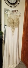 New Beige mermaid evening gown size 8 rhinestone