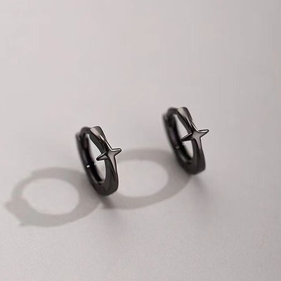 Four-pointed Star Small Hoop Earrings For Men Women Hip Hop Retro Ear Jewelry