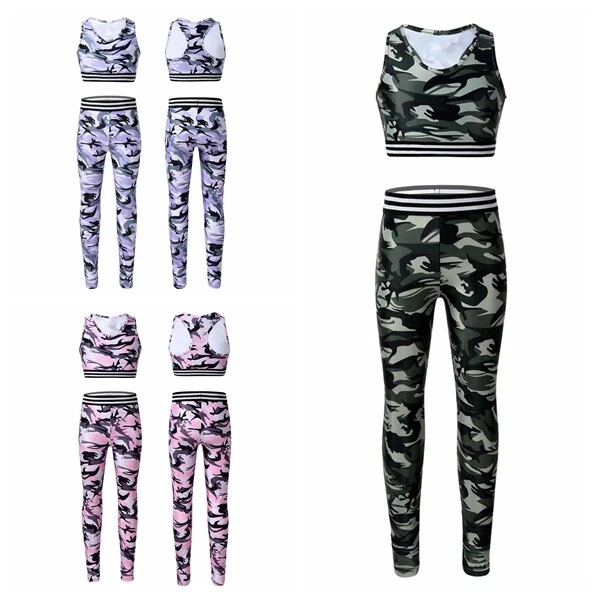 Kids Girls Tracksuit Outfit Camo Camouflage Army Tracksuit Top