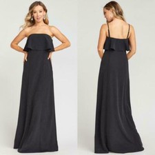 SHOW ME YOUR MUMU Charcoal Gray Ruffle Popover Maxi Trumpet Gown Dress M  8/10