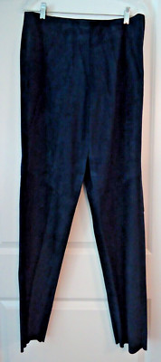 Navy Blue Danier Canada Suede Leather Side Zipper Lined Straight Leg Pants-Sz 14