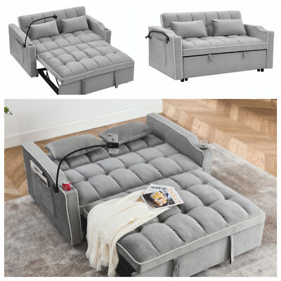 Modern Convertible Comfy Velvet Sleeper Sofa 3-in-1 Pull Out Bed Folding  Sofa