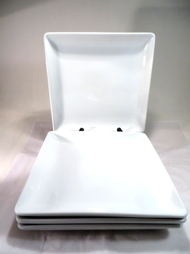 (4) Threshold Dinner Plates White Glossy Porcelain Heavy & Elegant 10" Square - Picture 2 of 8