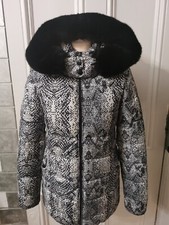New Gianni Feraud Coat 8 Grey Snake Print Hood Detach Faux Fur Warm Luxury 2 Pkt