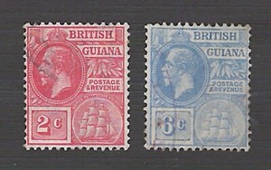 British Guiana 1923 Scott 93 + 195 --- King George V - Used