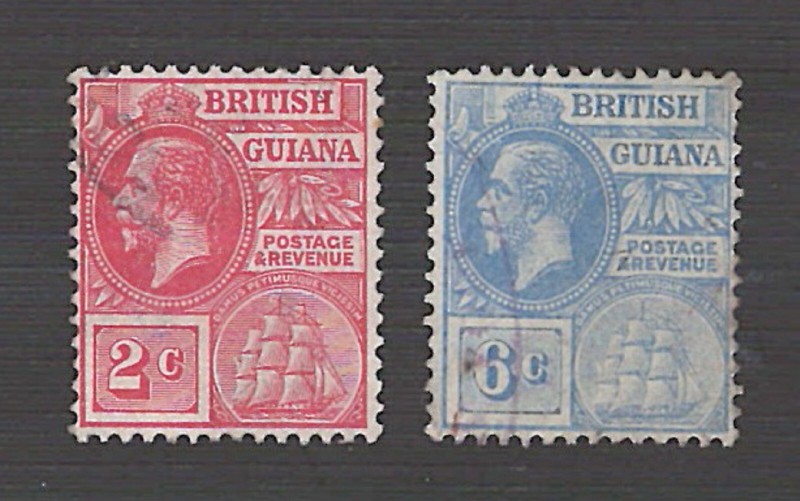 British Guiana 1923 Scott 93 + 195 --- King George V - Used