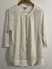 Lucky Brand Blouse Boho Shirt Ivory Plus 1X 3/4 Sleeve Knit Top V-Neck