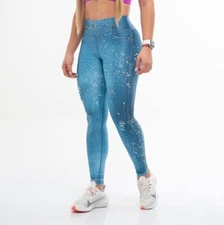 HERO Colombian Leggings for women's Blue Jeans effect One Size S/M High Waist