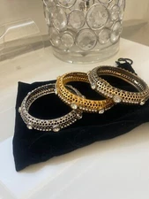 Iman Global Chic Vintage Glamour Crystal Set of 3 Mesh Bangle Gold Silver Bronze