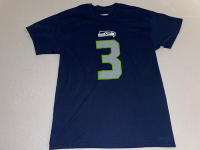 Seattle Seahawks Russell Wilson #3 Short Sleeve Navy Blue T Shirt Large