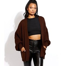 Women Chunky Knitted Oversize Cardigan Ladies Balloon Sleeve Long Short Cardigan