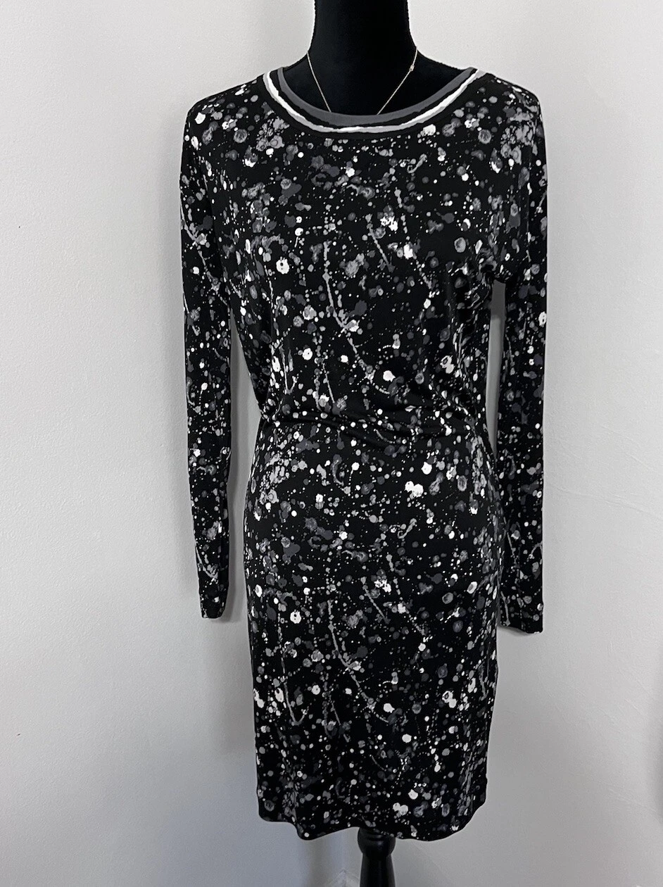 Abito Tory Burch Meredith vernice splatter seta piccolo astratto preppy elasticizzato nuovo senza etichette