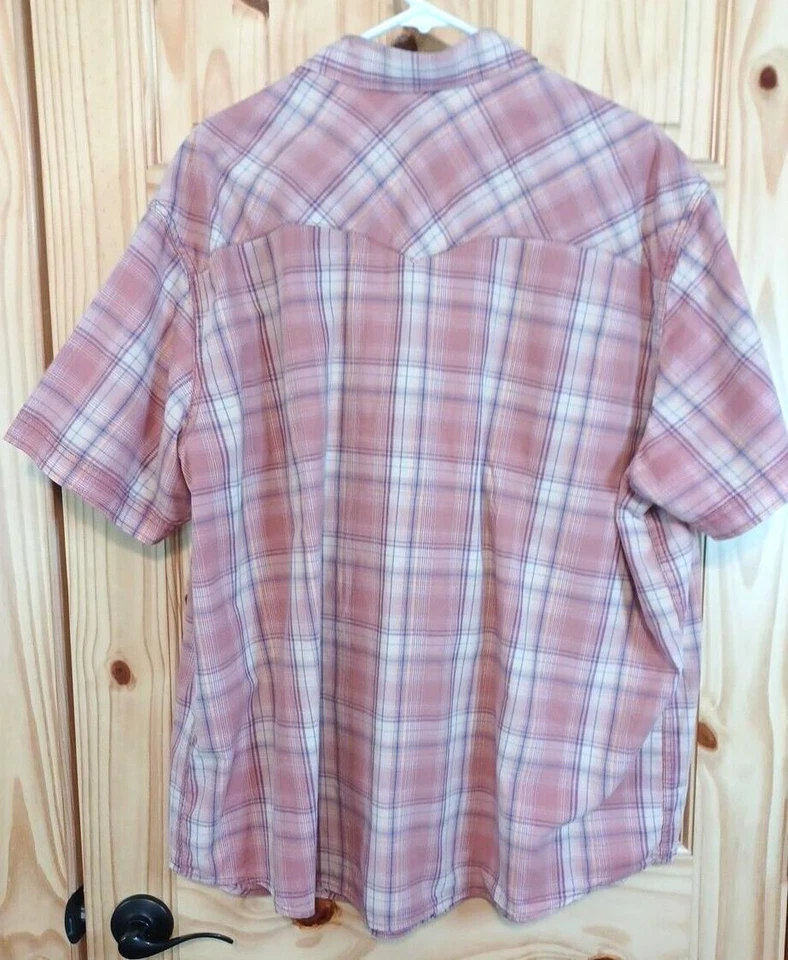 Foundry Men's Shirt 2XL White Snaps Plaid Short Sleeve Button Pink Peach - Image 4 of 4